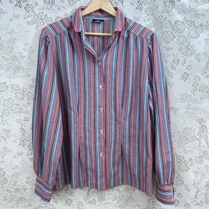 Koret City Blues Blouse Normcore Red White Blue Striped Long Sleeve Button Down